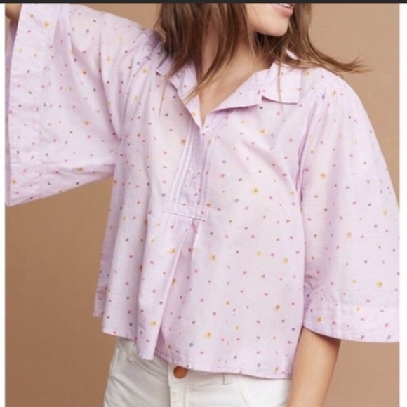 Maeve Tops - Anthropologie Maeve Eliot Popover Blouse Lilac Flowers Flutter Sleeves
